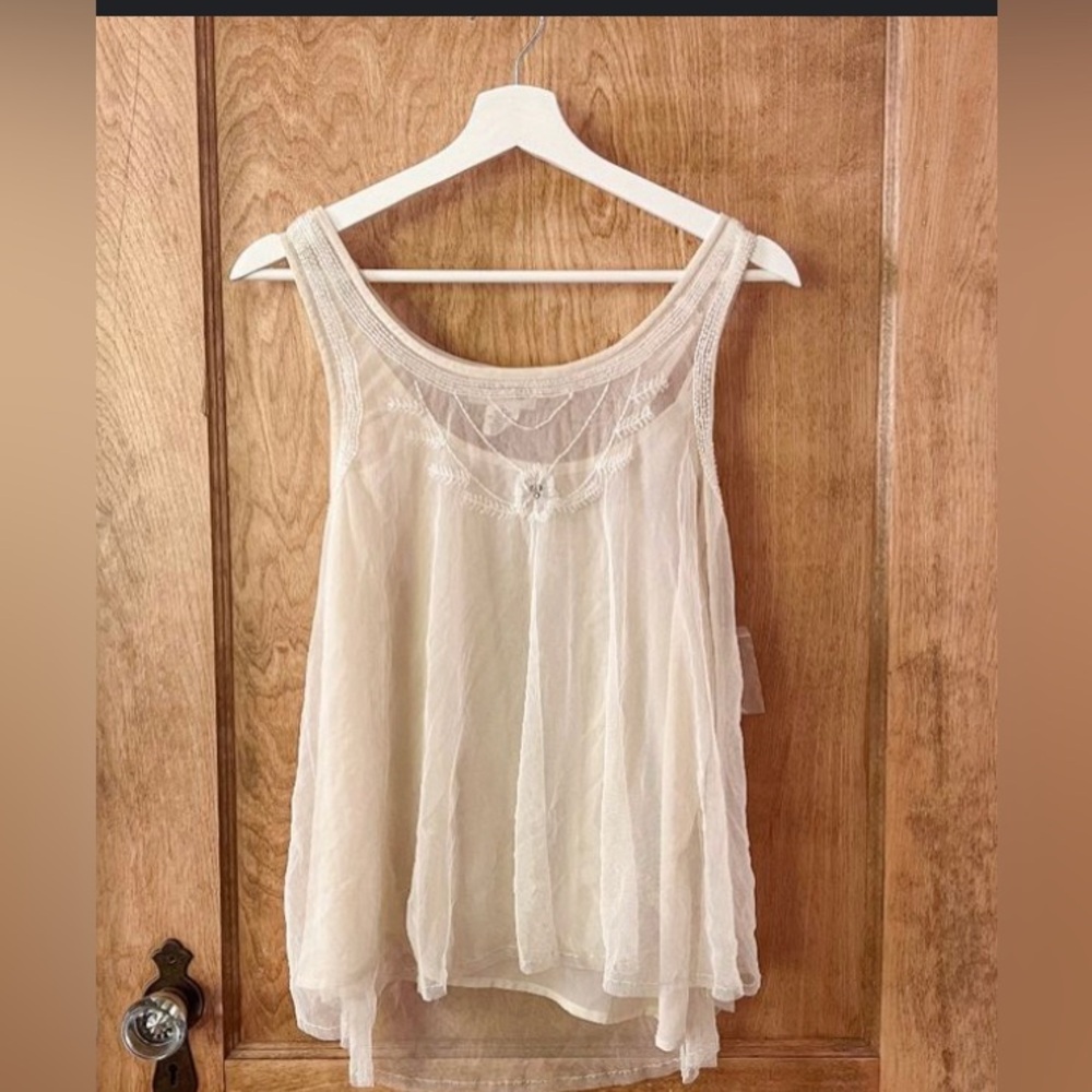 Denim & Supply Ralph Lauren Cream Sheer Lace Trim Tank Top